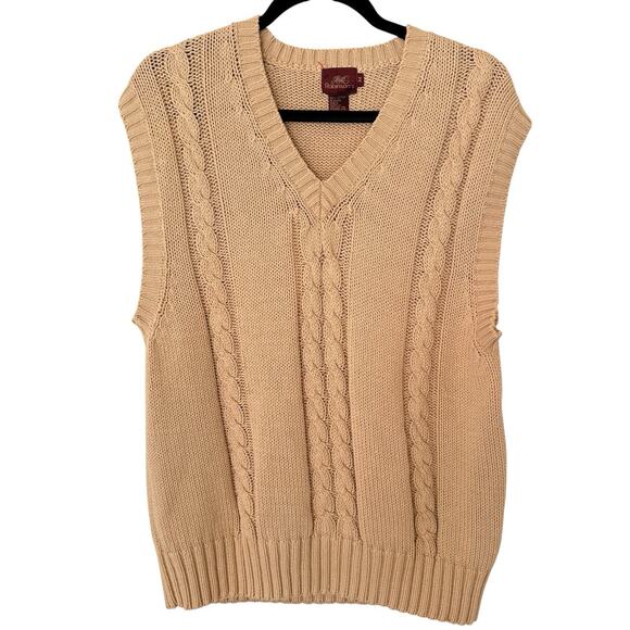Vintage Robinson’s Cable Knit Sweater Vest Beige Tan 100% Cotton Size M Retro - Picture 1 of 4